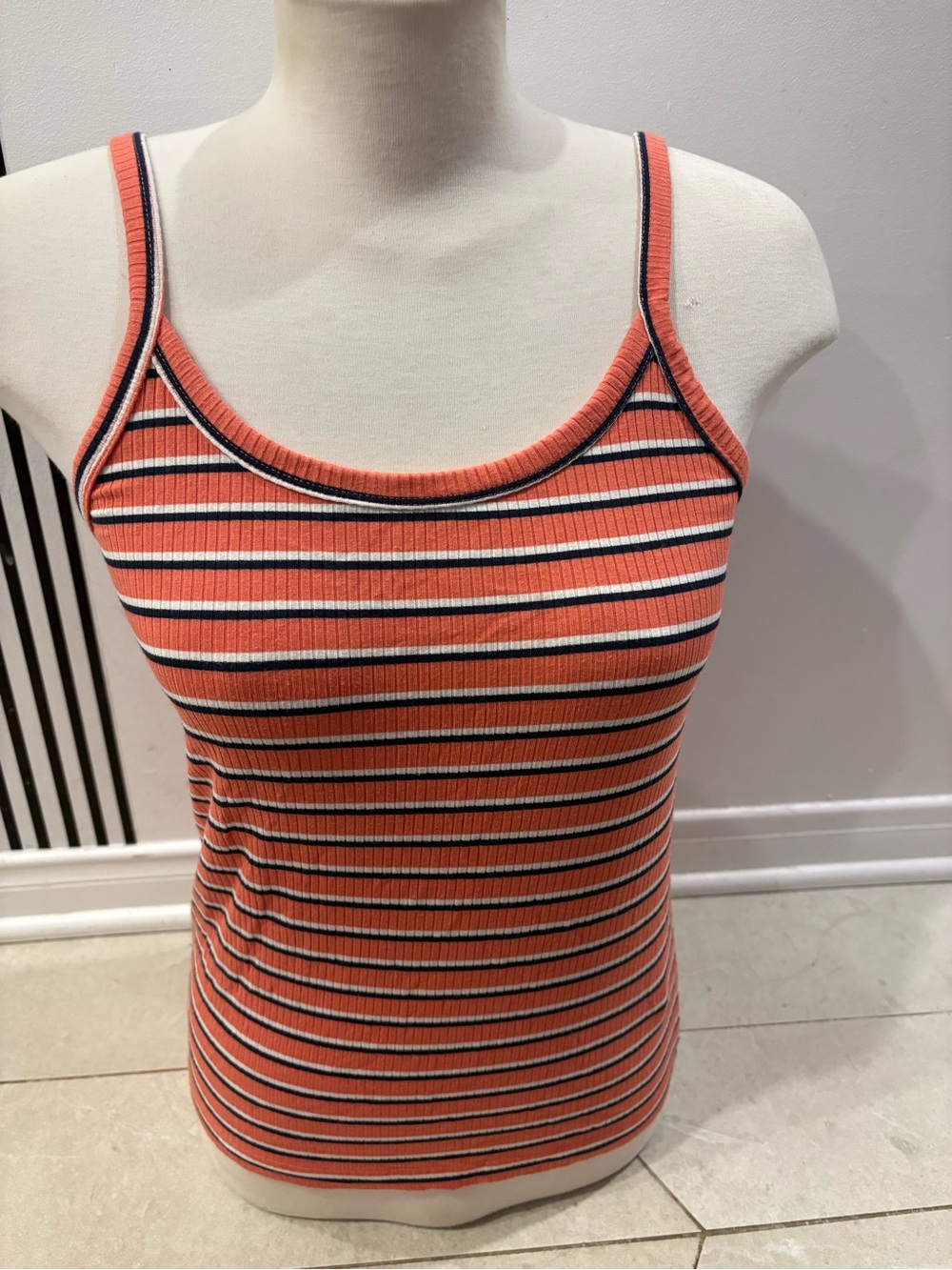 Striped Ribbed Tank Top in Coral and Navy